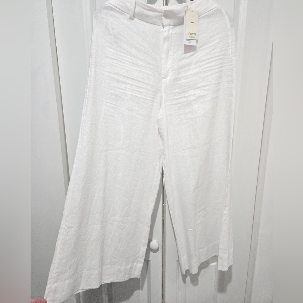 MANGO Women's White Wide Leg Linen Pants.Size 32/ 1